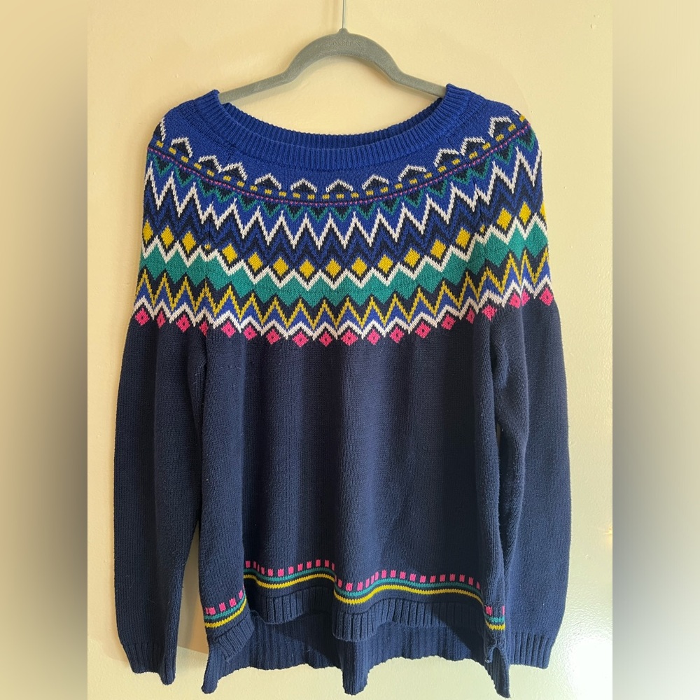 Old Navy Navy Blue Geometric Sweater